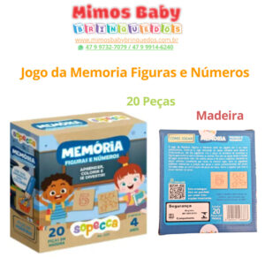 Jogo da Memoria Figuras e Números 20 Peças, Madeira