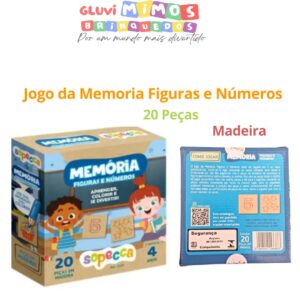 Jogo da Memoria Figuras e Números 20 Peças, Madeira