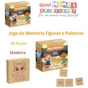 Jogo da Memoria Figuras e Palavras, 20 Peças , Madeira