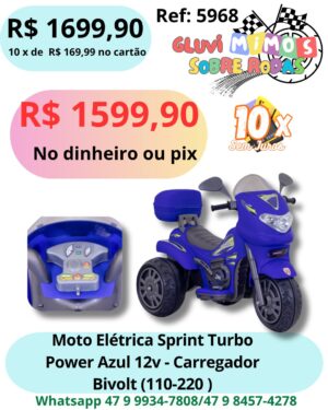 Moto Elétrica Sprint Turbo Power Azul 12v
