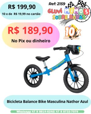 Bicicleta Balance Bike Masculina Nathor Azul