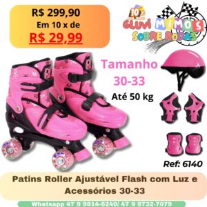 Patins Roller Ajustável Flash com Luz e Acessórios 30-33