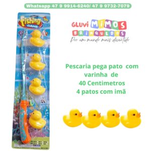 Pescaria pega pato  com varinha  de 40 Centimetros 4 patos com imã