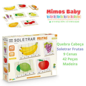 Quebra Cabeça Soletrar Frutas  9 Cenas  42 Peças  Madeira