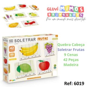Quebra Cabeça Soletrar Frutas  9 Cenas  42 Peças  Madeira