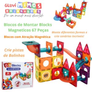 Blocos de Montar Blocks  Magneticos 67 Peças Blocos com Atração Magnética