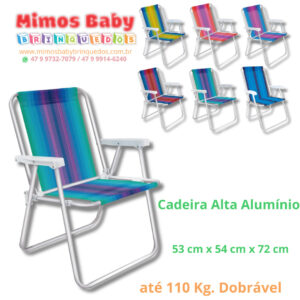 Cadeira Alta Alumínio 53 cm x 54 cm x 72 cm até 110 Kg. Dobrável