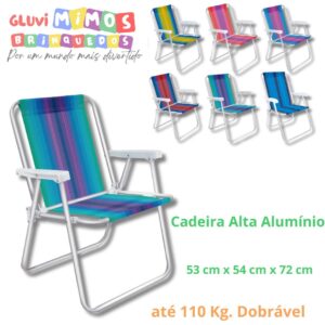 Cadeira Alta Alumínio 53 cm x 54 cm x 72 cm até 110 Kg. Dobrável