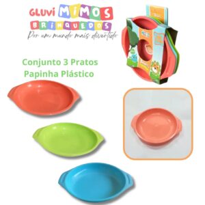 Conjunto 3 Pratos Papinha Plástico Colorido Infantil Xplast