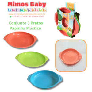 Conjunto 3 Pratos Papinha Plástico Colorido Infantil Xplast