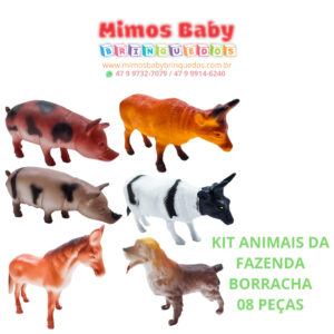 KIT ANIMAIS DA FAZENDA BORRACHA 08 PEÇAS
