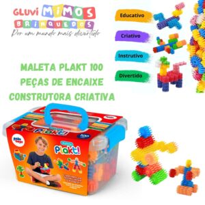 Maleta Plakt 100 Peças de Encaixe Construtora Criativa