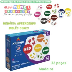Memória Aprendendo Inglês Cores 32 peças Xalingo Madeira