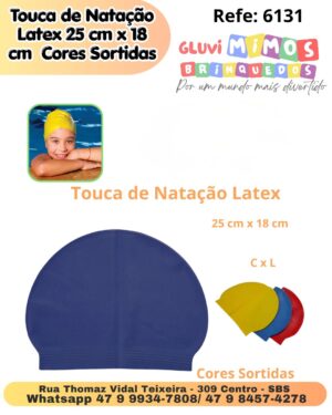 Touca de Natação Latex 25 cm x 18 cm  Cores Sortidas