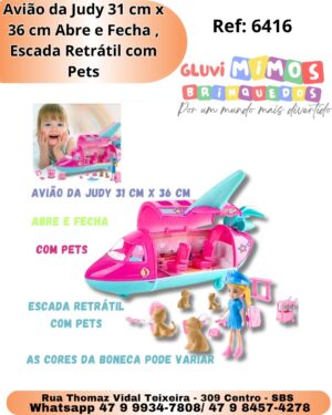 Avião da Judy 31 cm x 36 cm Abre e Fecha , Escada Retrátil com Pets