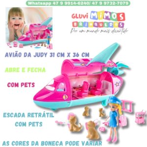 Avião da Judy 31 cm x 36 cm Abre e Fecha , Escada Retrátil com Pets