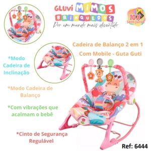 Cadeira de Balanço 2 em 1 Com Mobile - Guta Guti Rosa