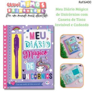 Meu Diário Mágico de Unicórnios com Caneta de Tinta Invisível e Cadeado