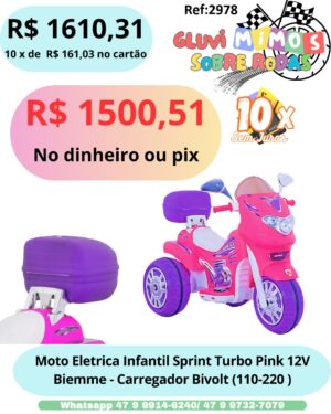 Moto Eletrica Infantil Sprint Turbo Pink 12V Biemme