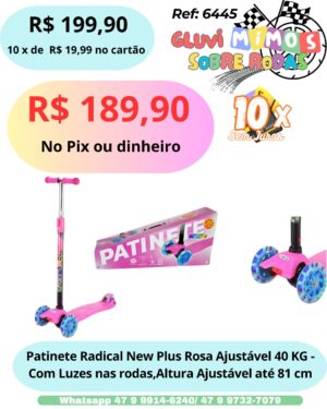 Patinete Rosa Dm Toys - Até 40 kg
