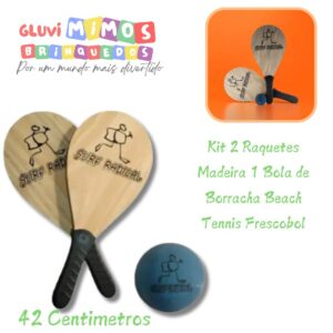 Kit 2 Raquetes Madeira 1 Bola de Borracha Beach Tennis Frescobol