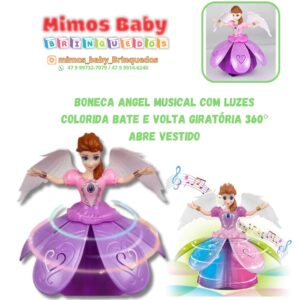 Boneca Angel Musical com Luzes  Colorida Bate e Volta Giratória 360º Abre Vestido