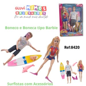 Boneca e Boneco tipo barbie e Ken Surfistas com acessórios