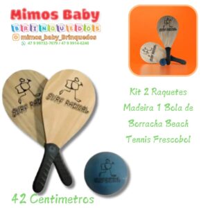 Kit 2 Raquetes Madeira 1 Bola de Borracha Beach Tennis Frescobol