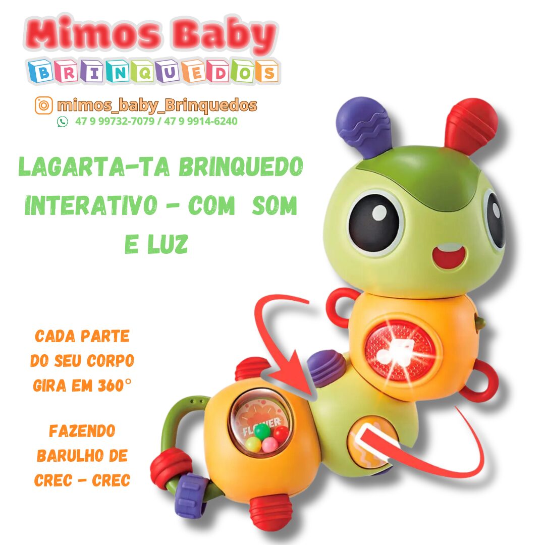 Lagarta-ta Brinquedo Interativo – Com Som e Luz – Gluvi Mimos Brinquedos