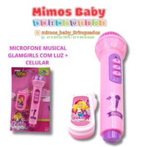 MICROFONE MUSICAL INFANTIL MEU RITMO GLAMGIRLS COM LUZ + CELULAR A PILHA