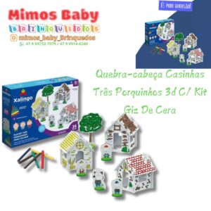 Quebra-cabeça Casinhas Três Porquinhos 3d C/ Kit Giz De Cera