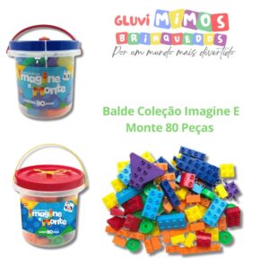 Balde Coleção Imagine E Monte 80 Peças - Peças Pequenas