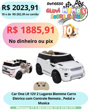 Car One LR 12V 2 Lugares Biemme Carro Eletrico  com Controle Remoto , Pedal e Musica