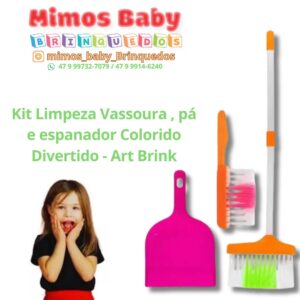 Kit Limpeza Vassoura , pá e espanador Colorido Divertido - Art Brink
