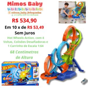 Hot Wheels Action, Pista de Brinquedo com 4 Voltas, Colisões Desafiadoras e 1 Carrinho de Escala 1:64