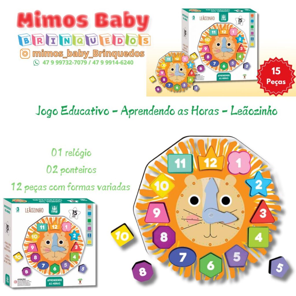 Jogo Educativo – Aprendendo as Horas – Leãozinho – Gluvi Mimos Brinquedos