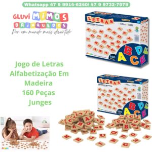 Jogo de Letras Alfabetização Em Madeira  160 Peças   Junges
