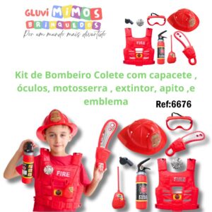 Kit Infantil Conjunto Bombeiro C/ Colete-extintor Acessórios
