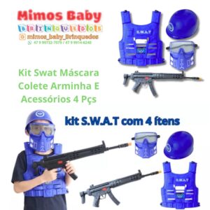 Kit Infantil Swat Máscara Colete Arminha E Acessórios 4 Pçs Policia - Policial