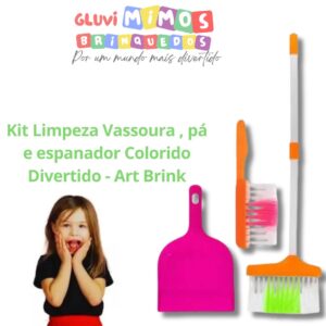 Kit Limpeza Vassoura , pá e espanador Colorido Divertido - Art Brink