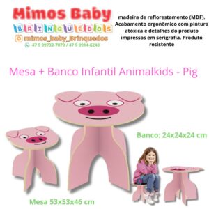 Mesa + Banco Infantil Animalkids - Pig