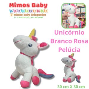 Unicórnio Branco Rosa Pelúcia 30 cm X 30 cm