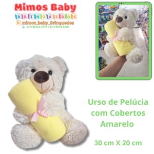 Urso de Pelúcia com Cobertos Amarelo 30 cm X 20 cm