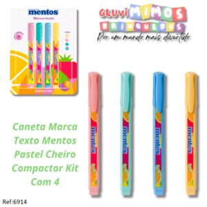 Caneta Marca Texto Mentos Pastel Cheiro Compactor Kit Com 4
