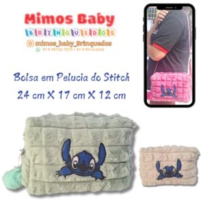 Bolsa em Pelucia do Stitch 24 cm X 17 cm X 12 cm