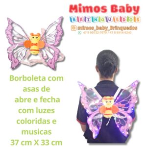 Borboleta com asas de abre e fecha com luzes coloridas e musicas 37 cm X 33 cm