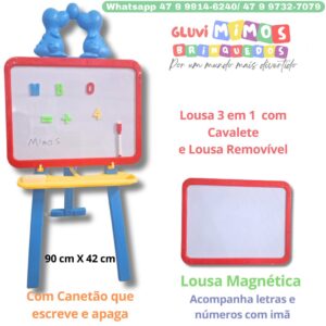 Lousa 3 em 1  com Cavalete e Lousa Removível Lousa Magnética