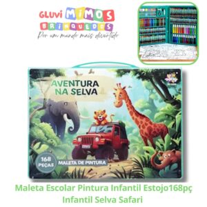 Maleta Escolar Pintura Infantil Estojo168pç Infantil Selva Safari