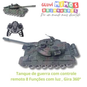 Tanque de guerra com controle remoto 8 Funções com luz , Gira 360° 30 cm X 13 cm