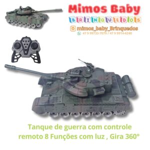 Tanque de guerra com controle remoto 8 Funções com luz , Gira 360° 30 cm X 13 cm
